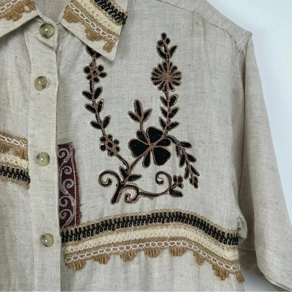 Speed Limit Mph Button Down Top Size Medium Linen Blend Boho Embroidered Artsy - Picture 7 of 10